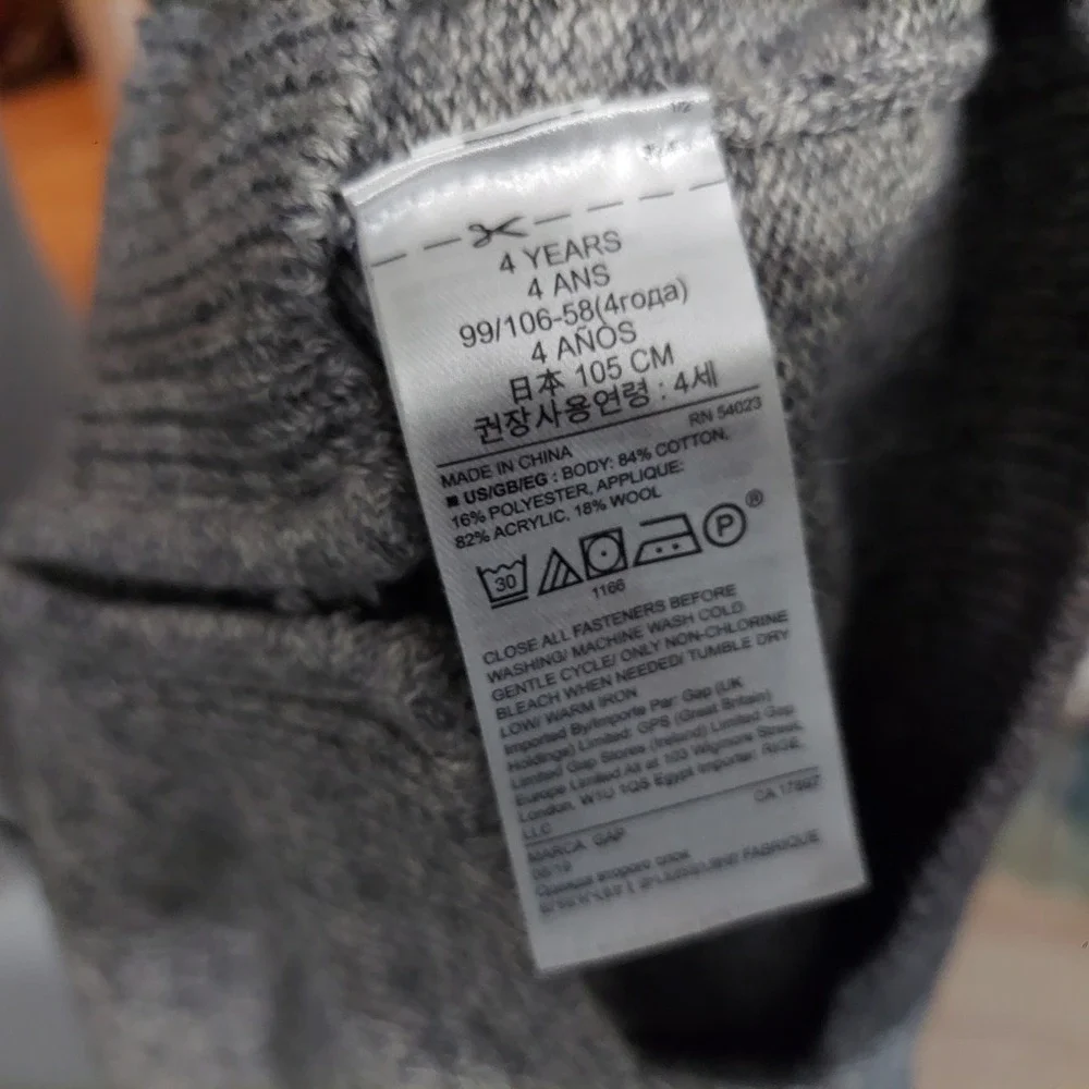 Baby Gap Disney Cardigan Toddler 4 Mickey Mouse Embroidered Wool‎ Gray Zip Up